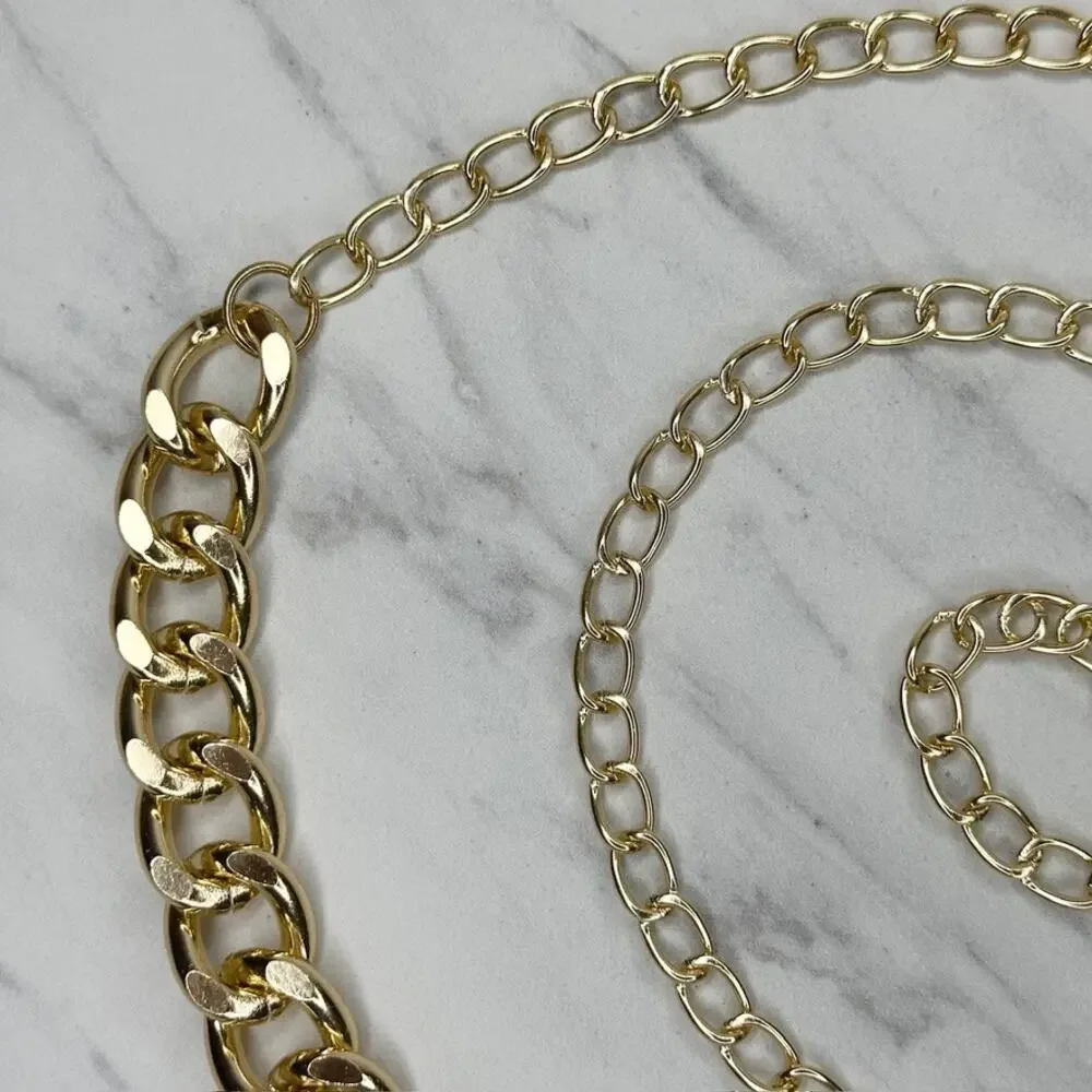 Womens Chunky Gold Tone Metal Chain Link Belt Adjustable Y2K OS ✨